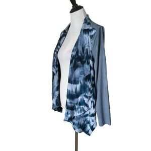Lagenlook Mixed Media Open‎ Front Waterfall Cardigan Size S Blue Draped Abstract